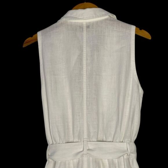J Crew Zip Front Linen‎ Blend White Sleeveless Belted Dress Size 2 NEW Old Money - Picture 11 of 13